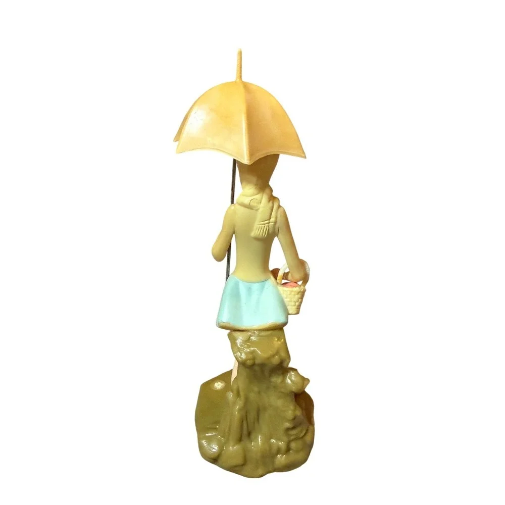 Vintage 1973 Wilton Girl with Umbrella and Ducks Figurine Cake Topper